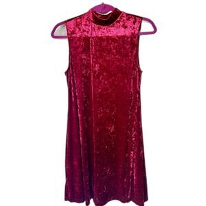 ModCloth Deep Red Velvet Sleeveless Babydoll Dress